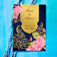 Royal blue gold peacock pink lotus Indian wedding