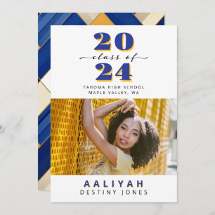 Royal Blue + Gold Photo Graduation Announcement