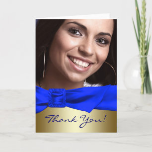 Royal Blue Gold Photo Quinceanera Thank You Cards