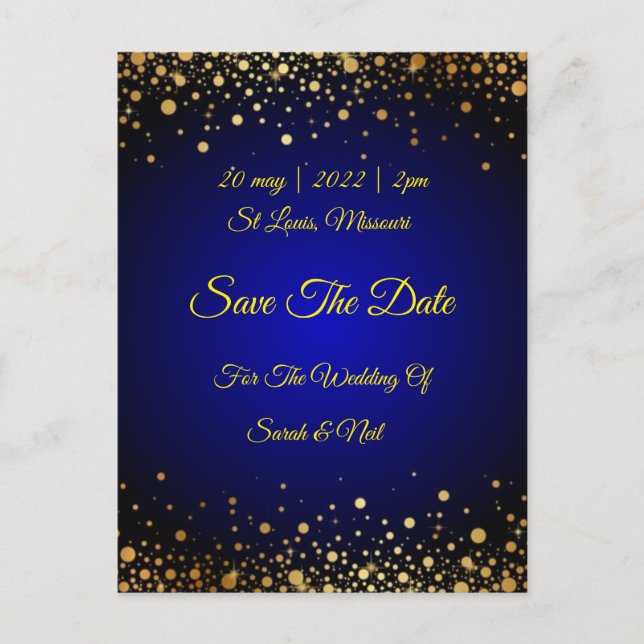 Royal Blue Gold Popular Save the date  invitation Postcard (Front)