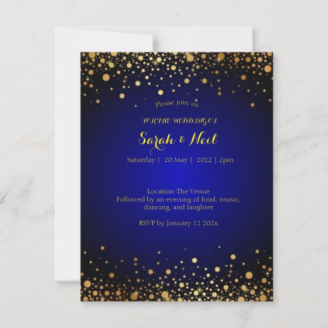 Royal Blue Gold Popular Wedding Invitation (Front)