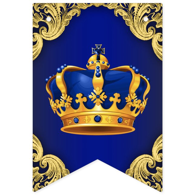 Royal Blue Gold Prince Baby Shower Bunting (First Flag)