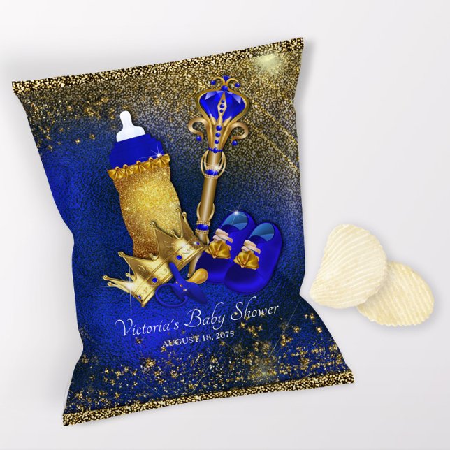 Royal Blue Gold Prince Baby Shower Chip Bag  Flyer (1 ounce snack bag wrapper flyer. )