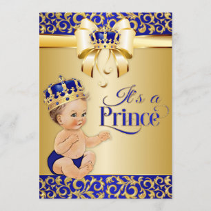 Royal Blue & Gold Prince Baby Shower Crown Invitation