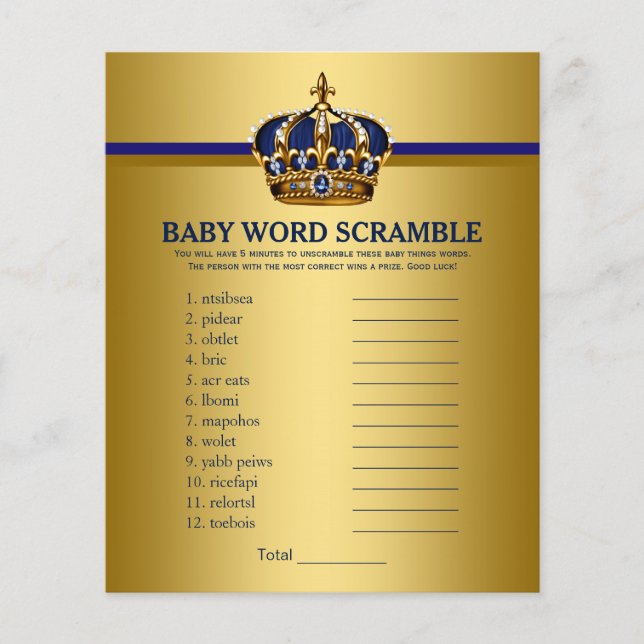 Royal Blue Gold Prince Baby Shower Games Flyer (Front)