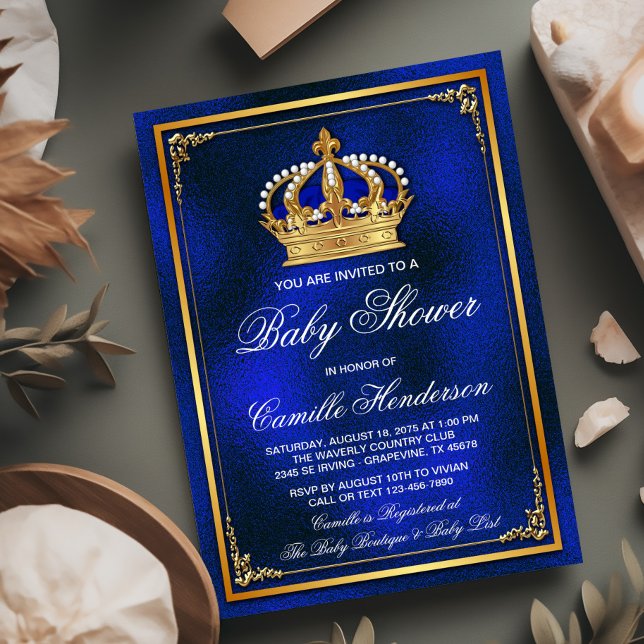 Royal Blue Gold Prince Baby Shower Invitation (Creator Uploaded)
