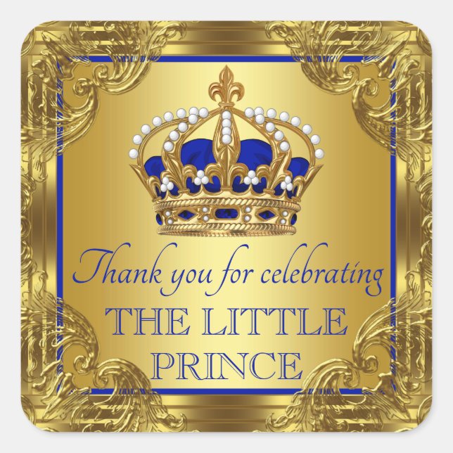 Royal Blue Gold Prince Baby Shower Stickers (Front)