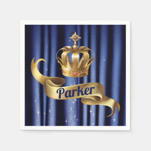 Royal Blue Gold Prince Birthday Napkin