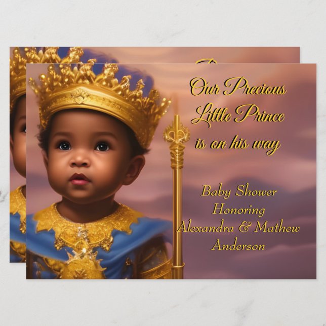 Royal Blue Gold Prince Boy Baby Shower Ethnic Invitation (Front/Back)