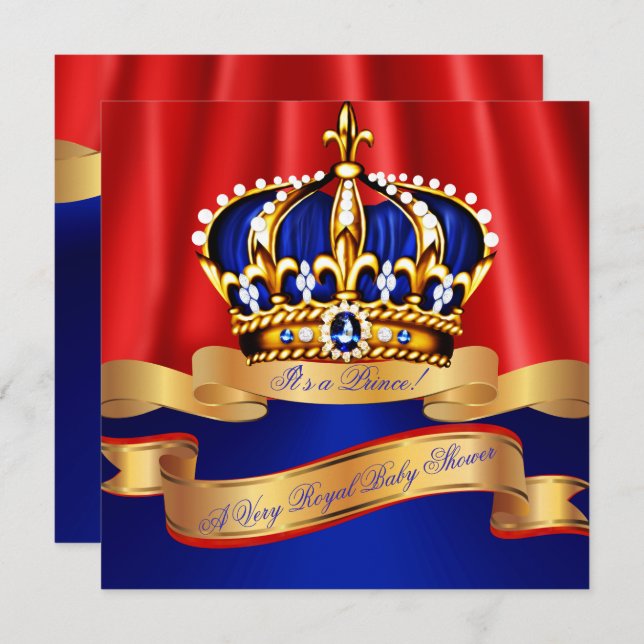 Royal Blue Gold Prince Boy Baby Shower Regal Red Invitation (Front/Back)
