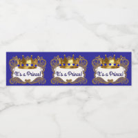 Royal Blue Gold Prince Crown Water Bottle Labels