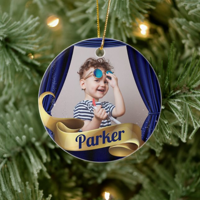 Royal Blue Gold Prince Photo Ceramic Ornament (Tree)