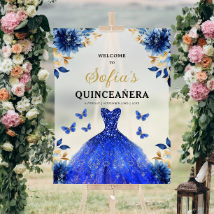 Royal Blue Gold Princess Quinceañera Welcome Acrylic Sign