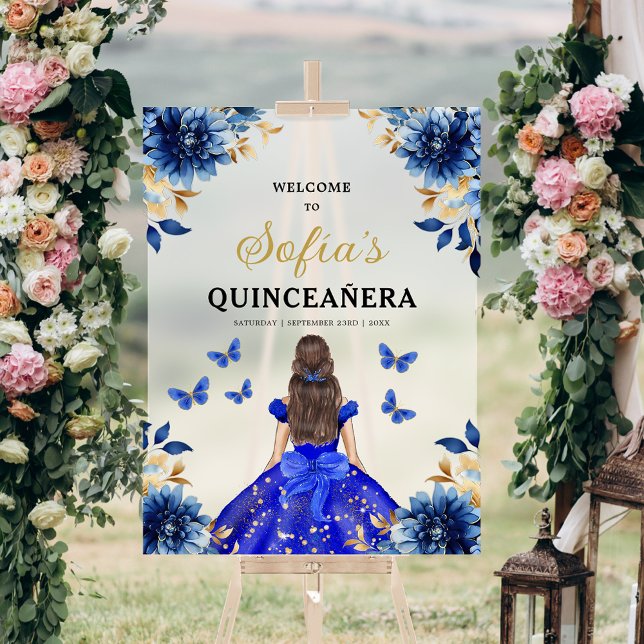 Royal Blue Gold Princess Quinceañera Welcome  Acrylic Sign (Creator Uploaded)