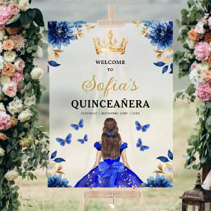 Royal Blue Gold Princess Quinceañera Welcome  Acrylic Sign