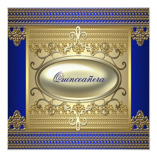 Royal Blue Gold Quinceanera Card
