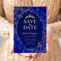 Royal Blue Gold Quinceanera Floral