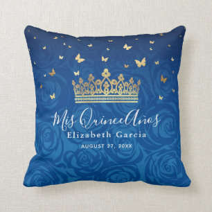 Royal Blue Gold Quinceanera Mis Quince Anos Cushion