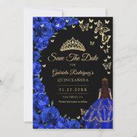 Royal Blue Gold Roses Butterflies Quinceanera