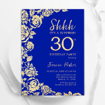 Royal Blue Gold Roses Surprise 30th Birthday Invitation<br><div class="desc">Royal Blue Gold Floral Surprise 30th Birthday Party Invitation. Elegant design featuring roses,  faux gold foil and typography script font. Trendy invite card perfect for a stylish female bday celebration. Can be customised to any age. Printed Zazzle invitations or instant download digital printable template.</div>