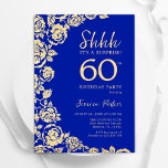 Royal Blue Gold Roses Surprise 60th Birthday Invitation<br><div class="desc">Royal Blue Gold Floral Surprise 60th Birthday Party Invitation. Elegant design featuring roses,  faux gold foil and typography script font. Trendy invite card perfect for a stylish female bday celebration. Can be customised to any age. Printed Zazzle invitations or instant download digital printable template.</div>