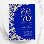 Royal Blue Gold Roses Surprise 70th Birthday Invitation<br><div class="desc">Royal Blue Gold Floral Surprise 70th Birthday Party Invitation. Elegant design featuring roses,  faux gold foil and typography script font. Trendy invite card perfect for a stylish female bday celebration. Can be customised to any age. Printed Zazzle invitations or instant download digital printable template.</div>