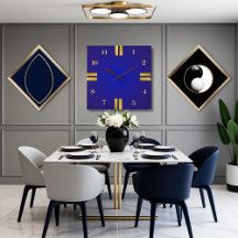 Royal Blue & Gold Square Wall Clock - Modern Décor
