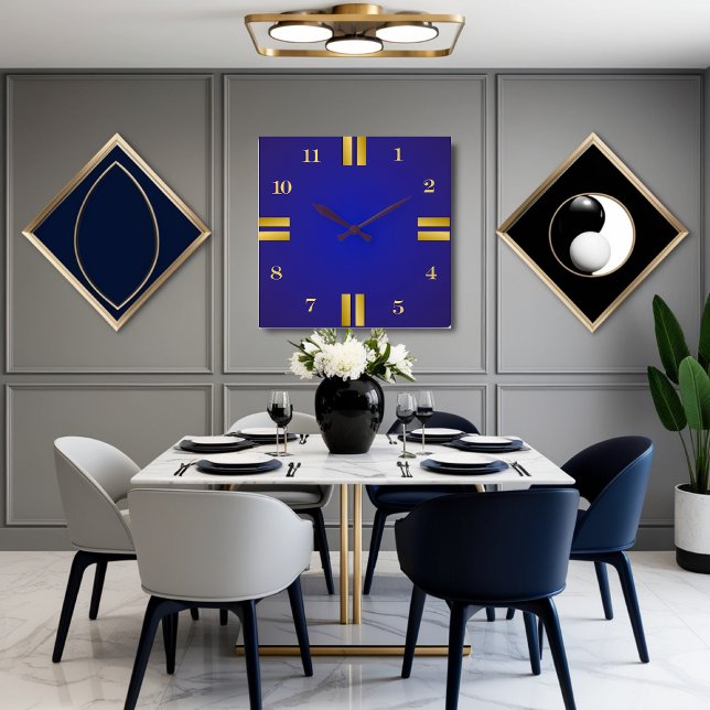 Royal Blue & Gold Square Wall Clock - Modern Décor (Creator Uploaded)