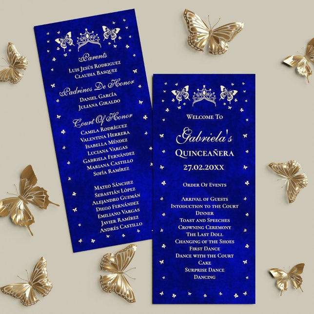 Royal Blue Gold Tiara Butterfly 15th Quinceañera Program (Royal Blue Gold Tiara Butterfly 15th Quinceañera Program)