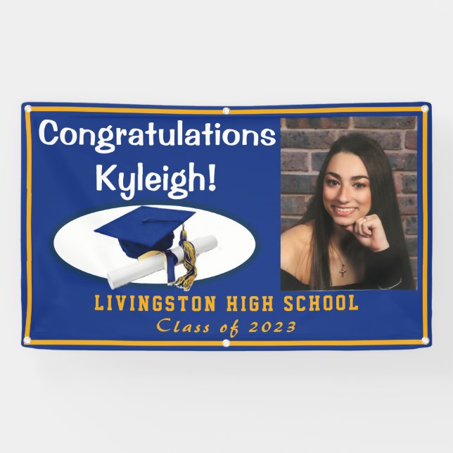 Royal Blue & Gold Vinyl Graduation Photo Banner (Horizontal)