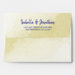 Royal blue gold watercolor wedding envelope