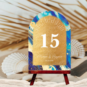 Royal Blue Gold Wedding Acrylic Arch Table Number