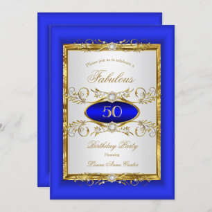Royal Blue Gold White Diamond Birthday Party Invitation