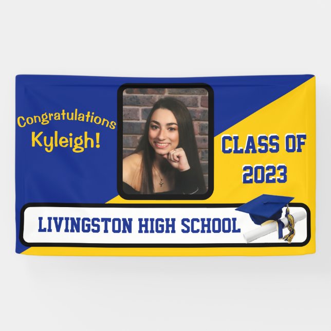 Royal Blue, Gold, & White Graduation Banner (Horizontal)