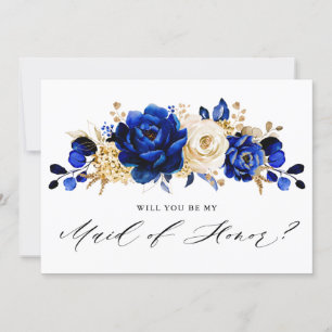 Royal Blue Gold will you be my maid of honour Invitation