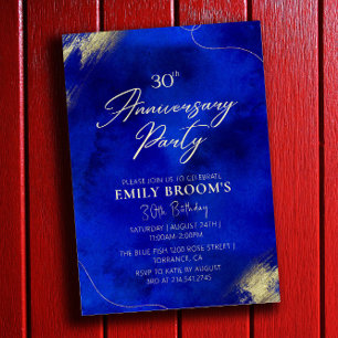 Royal Blue Golden 30th Birthday Party Celebration Invitation