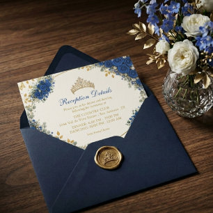 Royal Blue Golden Butterflies Quinceañera Enclosure Card