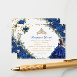 Royal Blue Golden Butterflies Quinceañera  Enclosure Card