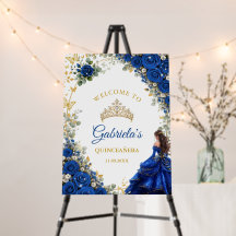 Royal Blue Golden Butterflies Quinceañera Welcome