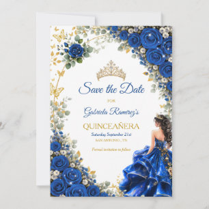 Royal Blue Golden Butterfly Quinceañera  Save The Date