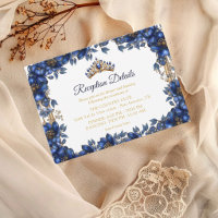 Royal Blue Golden Tiara Floral Quinceañera