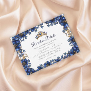 Royal Blue Golden Tiara Floral Quinceañera Enclosure Card
