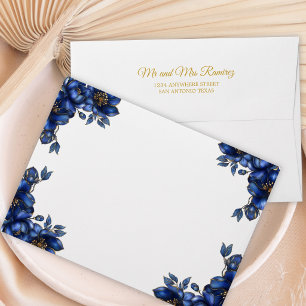Royal Blue Golden Tiara Floral Quinceañera Envelope
