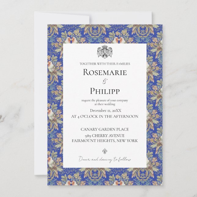 Royal Blue Gorgeous Lovebirds Custom Photo Wedding Invitation (Front)