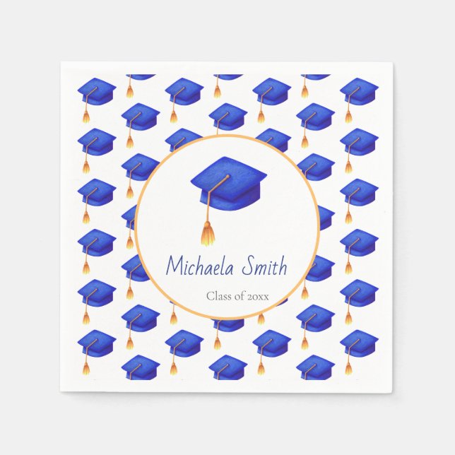  Royal Blue Graduation Cap Personalised Graduation Napkin (Front)