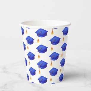 Royal Blue Graduation Hat Pattern Paper Cups