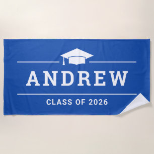 Royal Blue Graduation Party Personalised Name Beach Towel