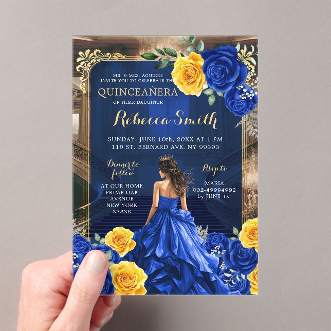 Royal Blue Grand Palace Quinceañera Princess Acrylic Invitations (Insitu (Handheld))