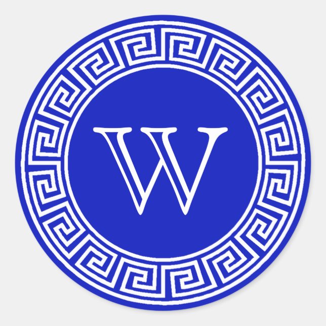 Royal Blue Greek Key Monogram Envelope Seals (Front)