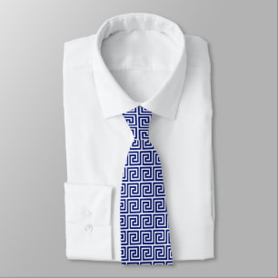 Royal Blue Greek Pattern on White Tie